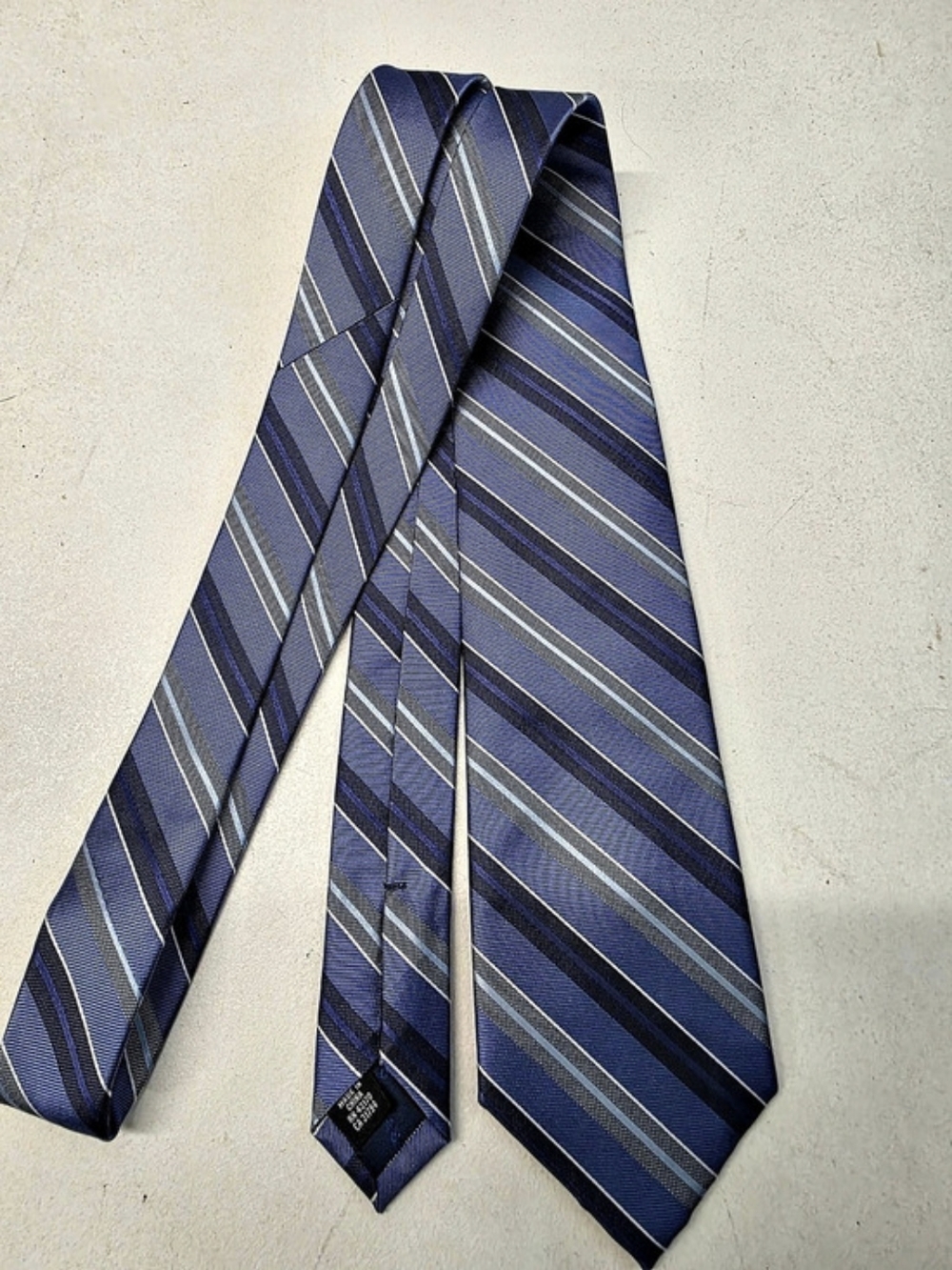 SaddleBred Men’s Blue Navy Gray Striped Necktie Mixed Yarn Classic Dress Tie